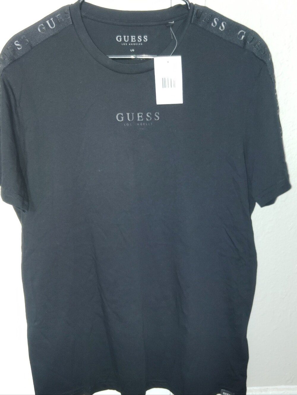 GUESS Men's Black Logo Tape T-Shirt Size L NWT